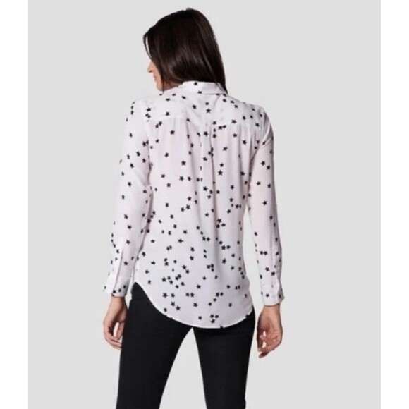 Equipment Femme Black White Stars Starry Night Silk Blouse Small Preppy Office - Picture 2 of 11